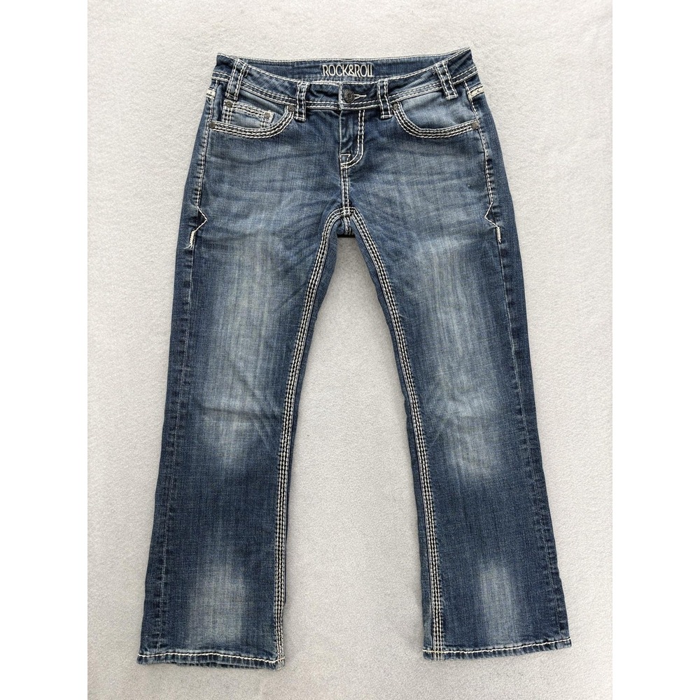 Rock & Roll Denim Riding Bootcut Jeans Womens 27x28 Blue Dark Wash Stretch Horse